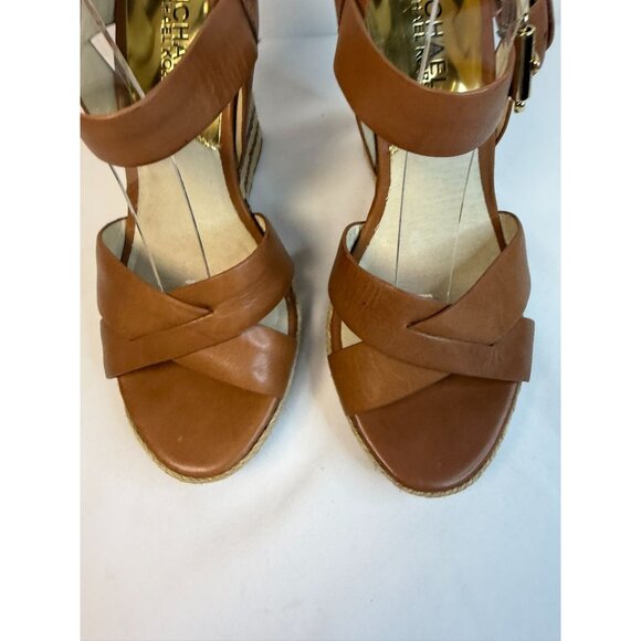 Michael Kors Espadrilles Wedge Sandals Womens Size 7M Brown Leather Ankle Strap - Picture 4 of 12